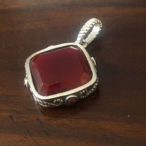 BARSE Sterling Silver Rope Embellished Red Carnelian Pendant